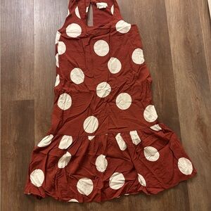 Anthropologie Rust Red Sleeveless Dress with White Dots